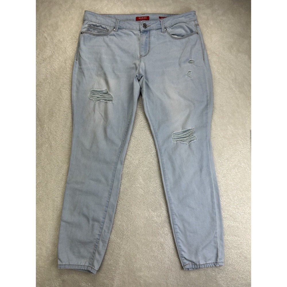 Guess Classic Mid Rise Skinny Jeans Womens 31 Distressed Light Wash 90s Y2K